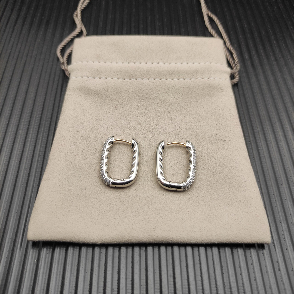 David Yurman Silver Rhinestone Hoop Earrings - Picture 2 of 7